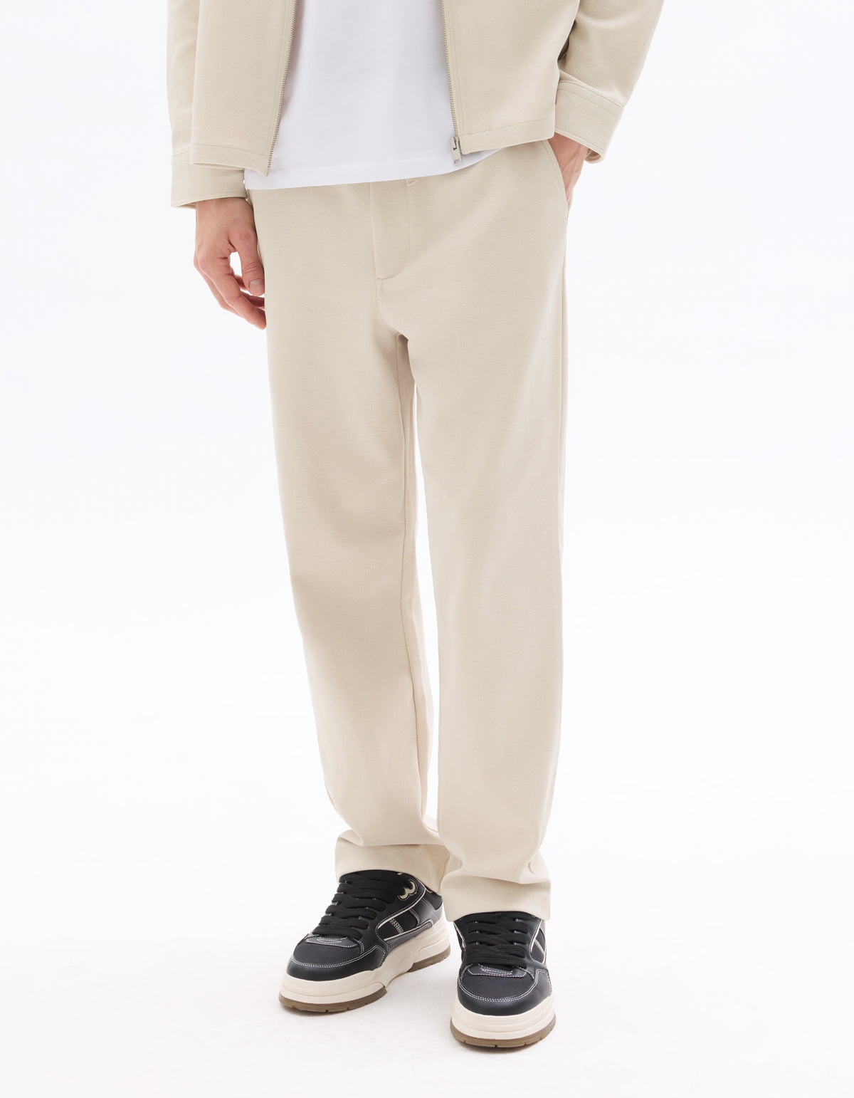 Straight Fit Polyester Trousers - Beige