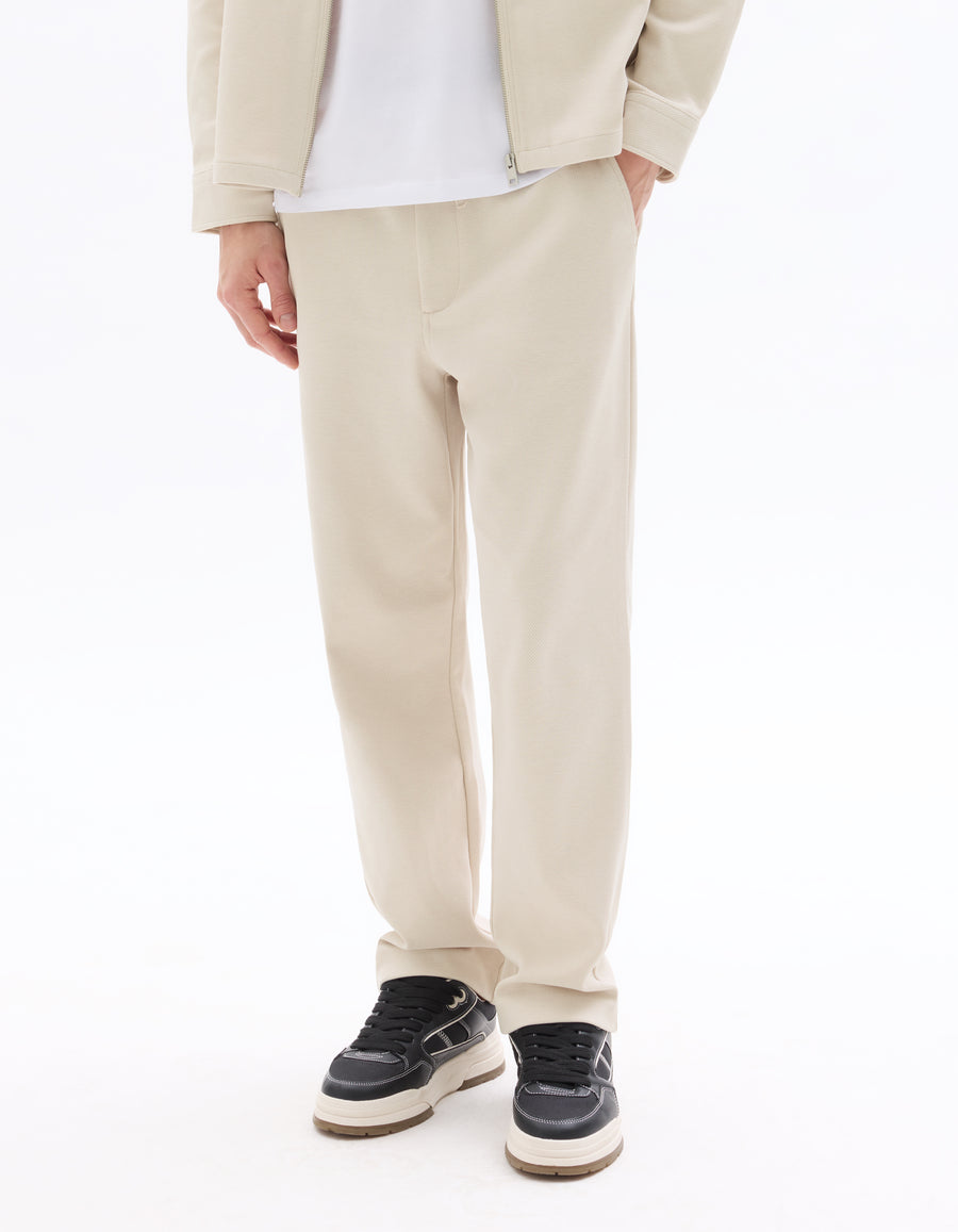 Straight Fit Polyester Trousers - Beige