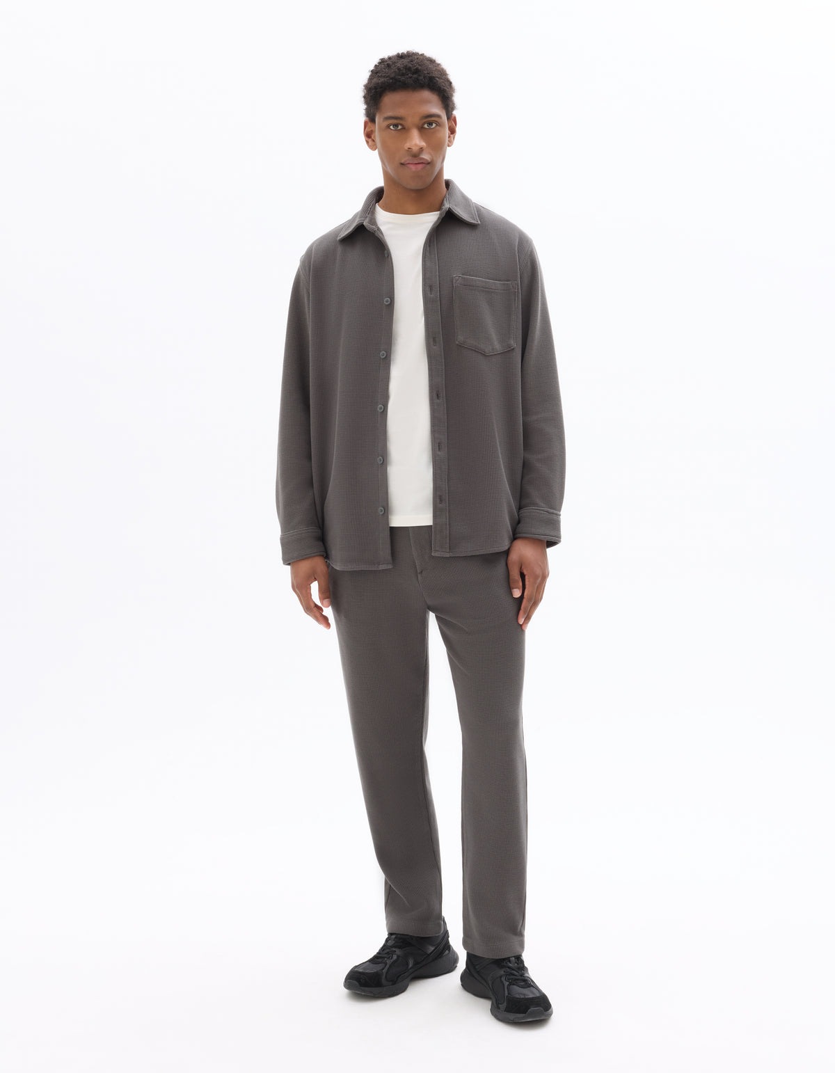 Slim Fit Cotton Blend Textured Trousers - Khaki