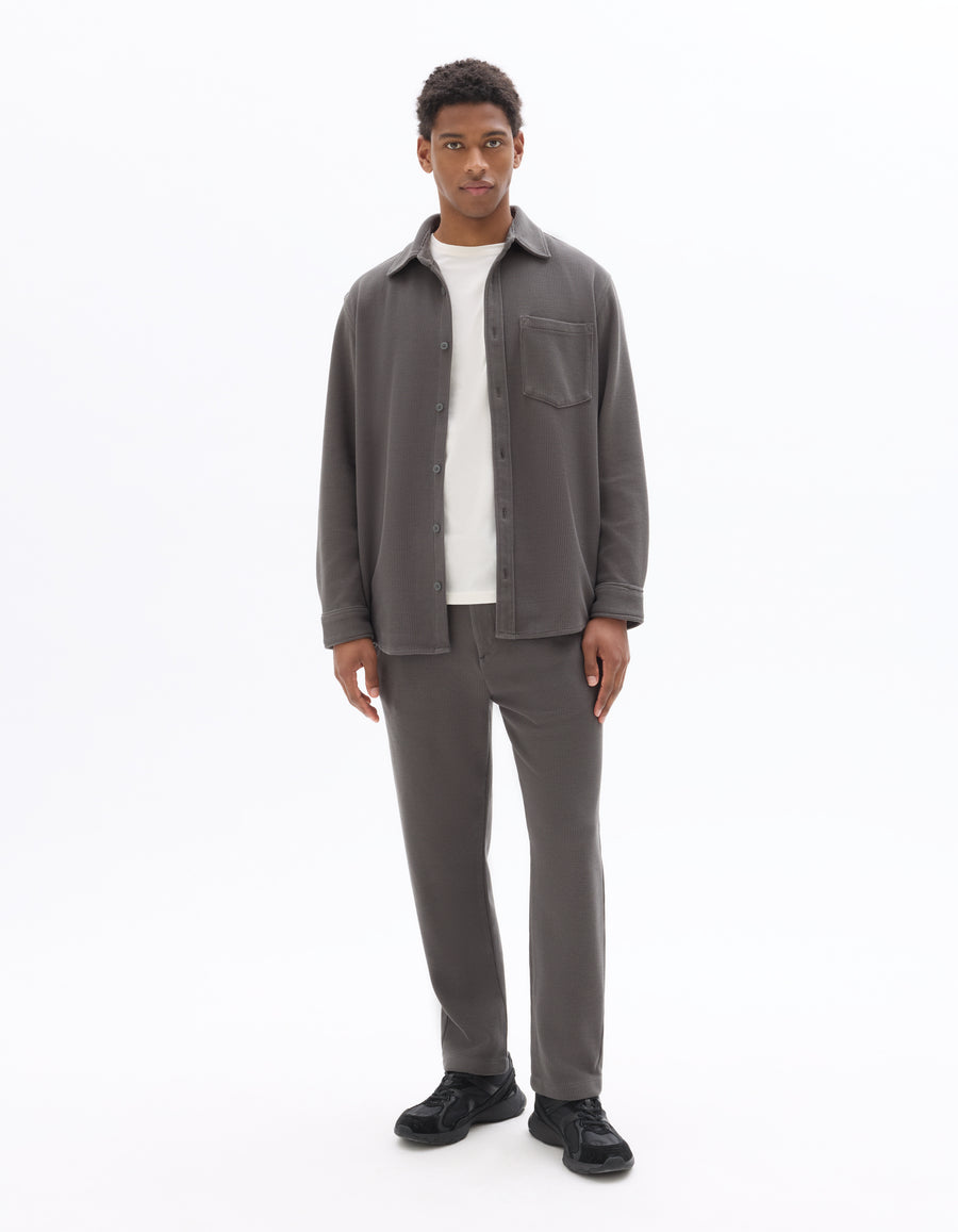 Slim Fit Cotton Blend Textured Trousers - Khaki