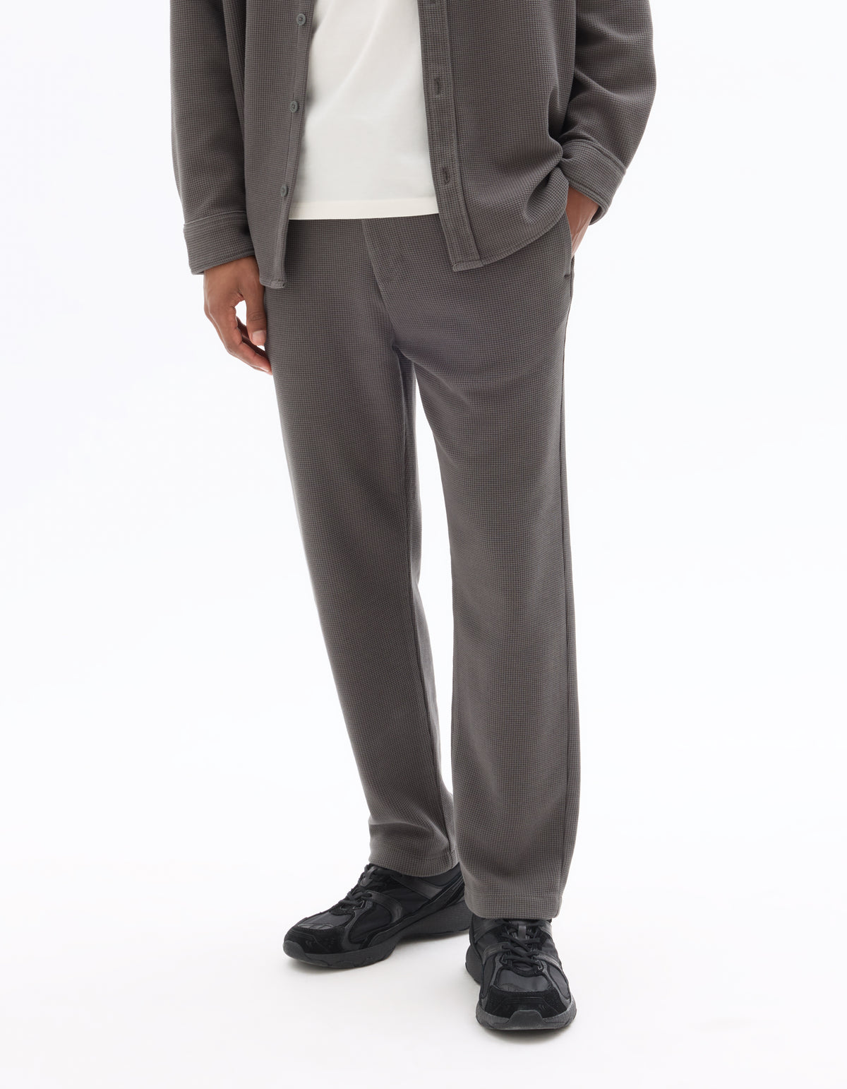 Slim Fit Cotton Blend Textured Trousers - Khaki