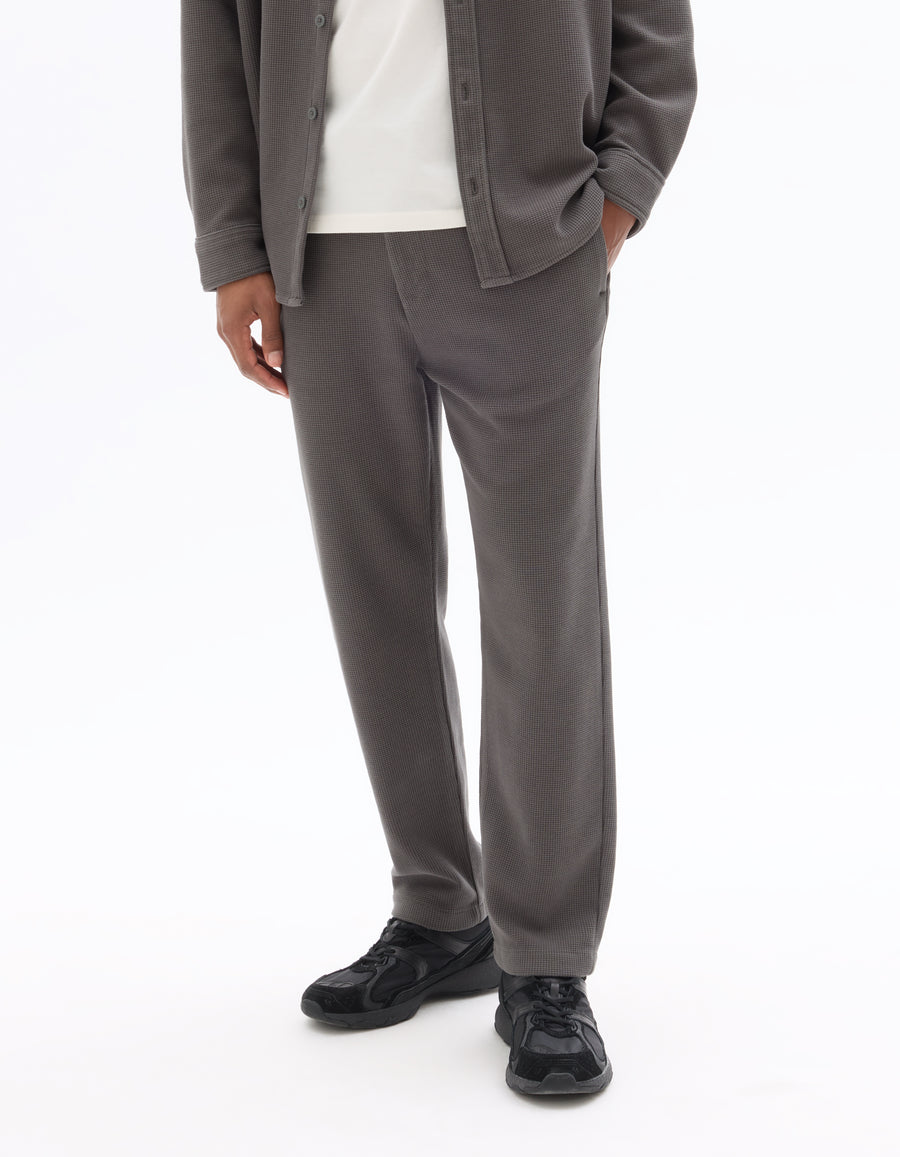 Slim Fit Cotton Blend Textured Trousers - Khaki