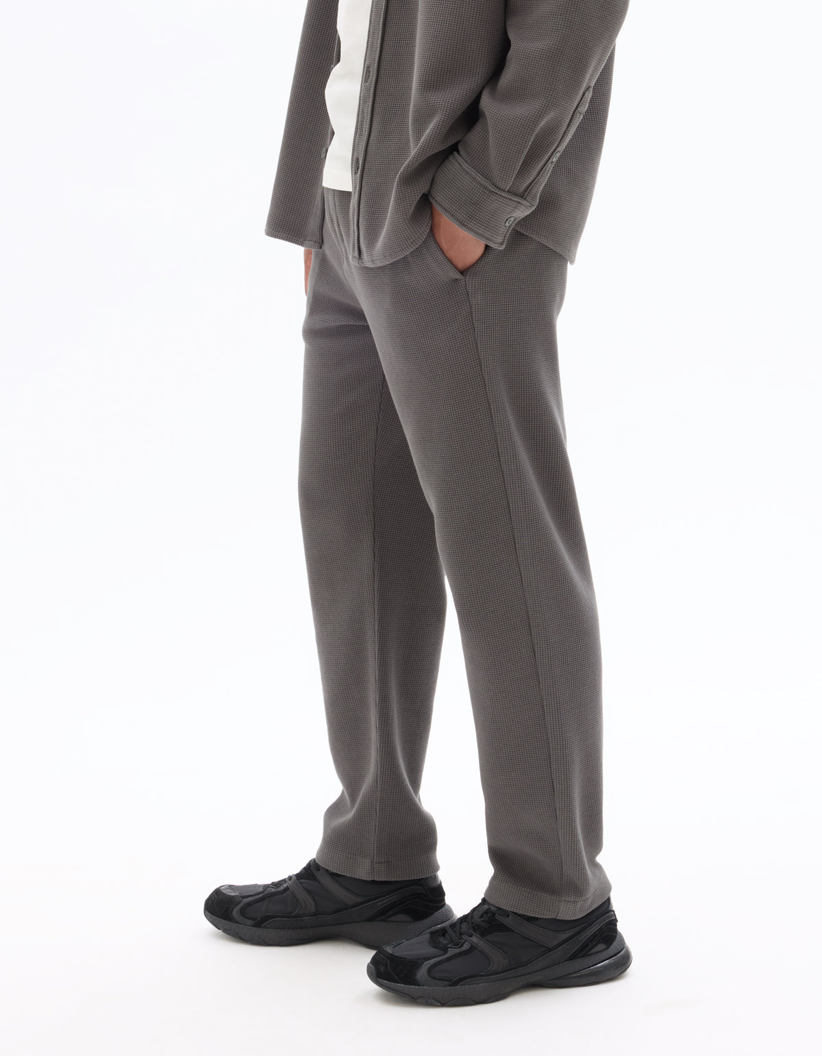 Slim Fit Cotton Blend Textured Trousers - Khaki