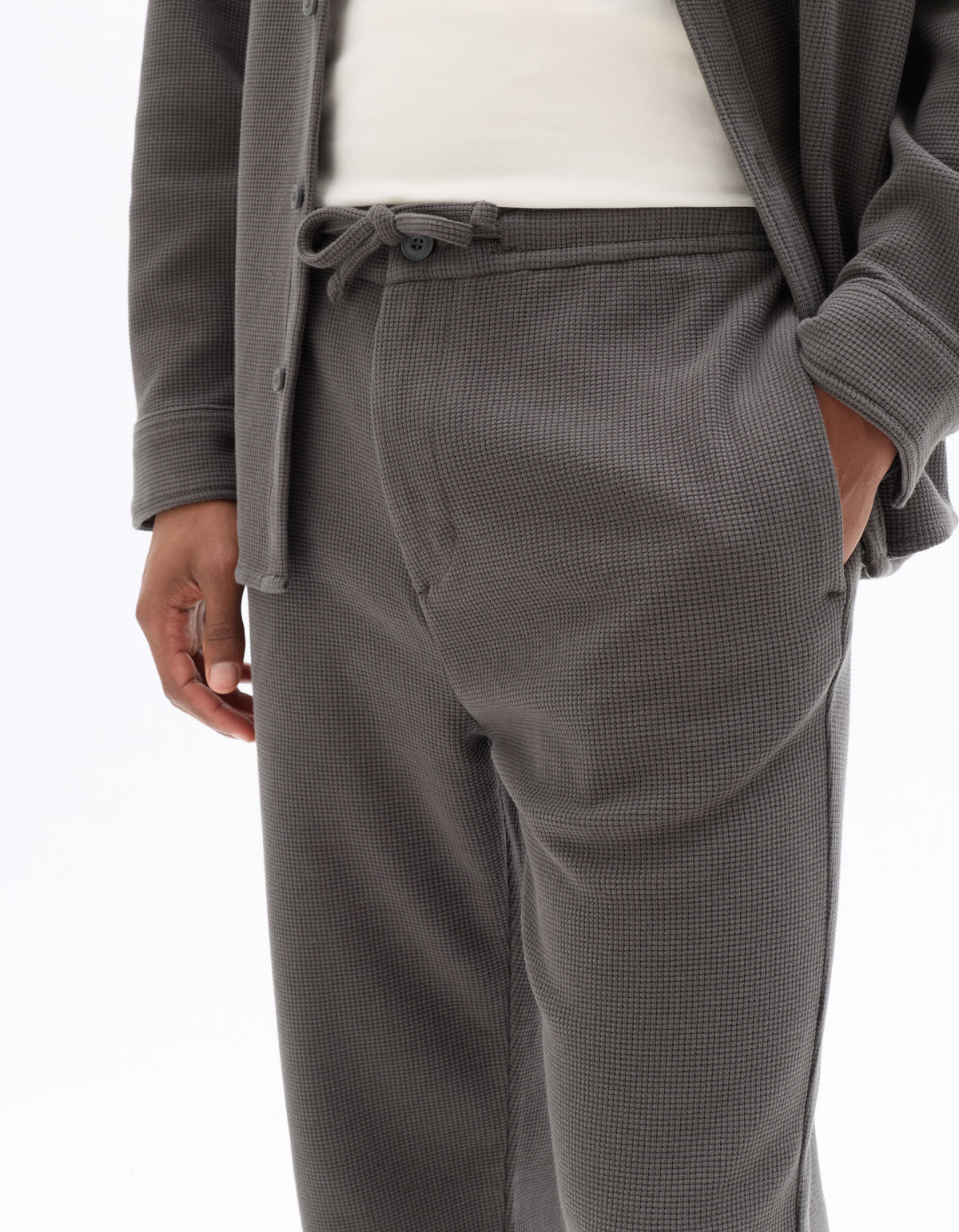 Slim Fit Cotton Blend Textured Trousers - Khaki