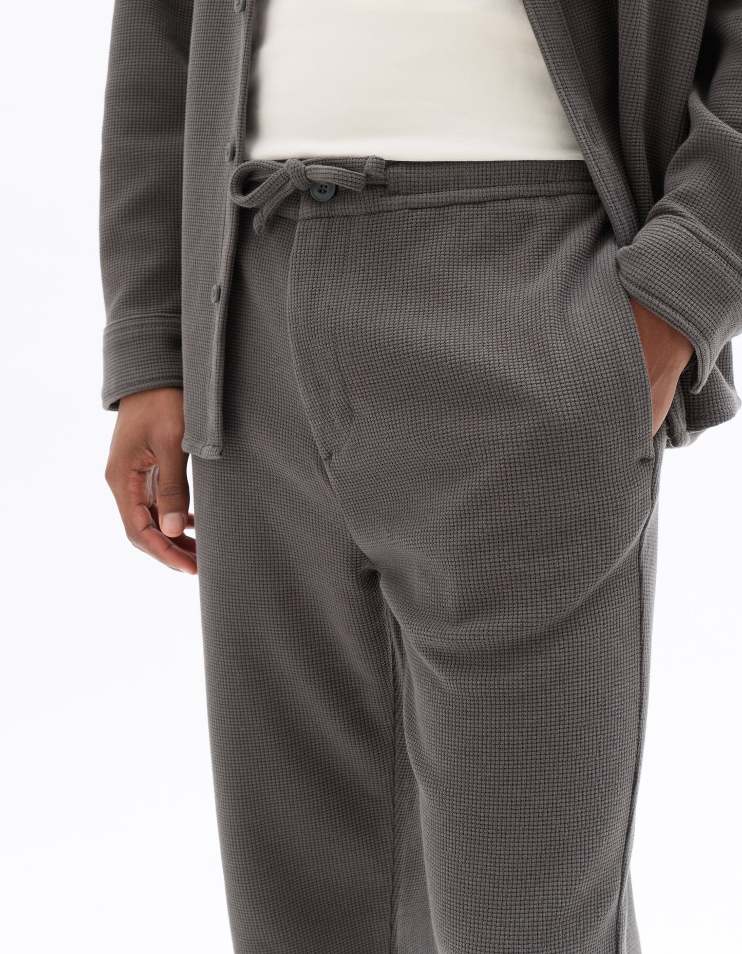 Slim Fit Cotton Blend Textured Trousers - Khaki