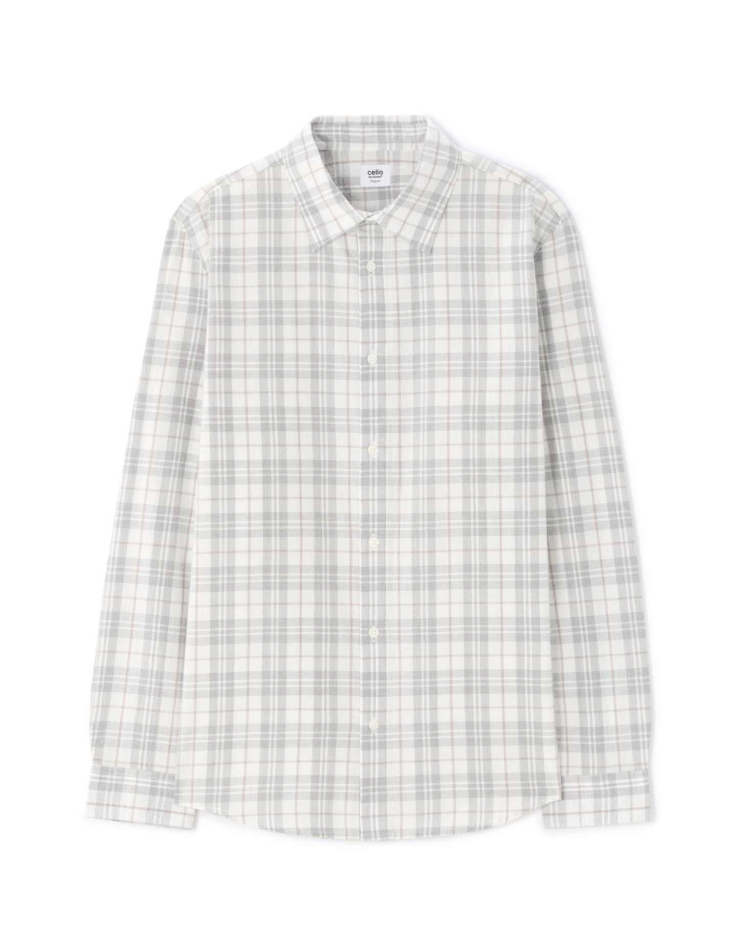 Regular Fit Polyester Checked Spread Collar Shirt - White