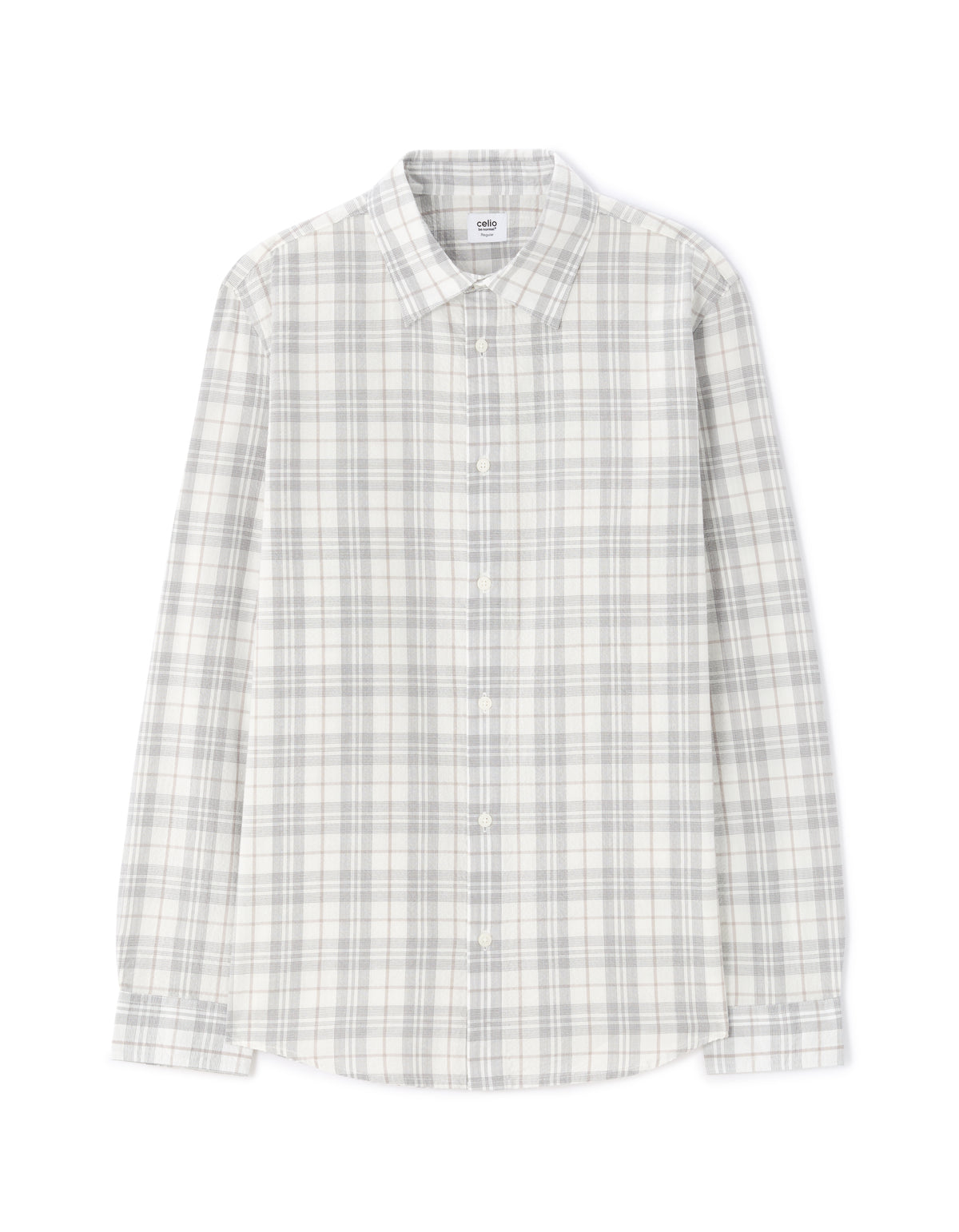 Regular Fit Polyester Checked Spread Collar Shirt - White