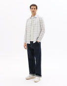 Regular Fit Polyester Checked Spread Collar Shirt - White