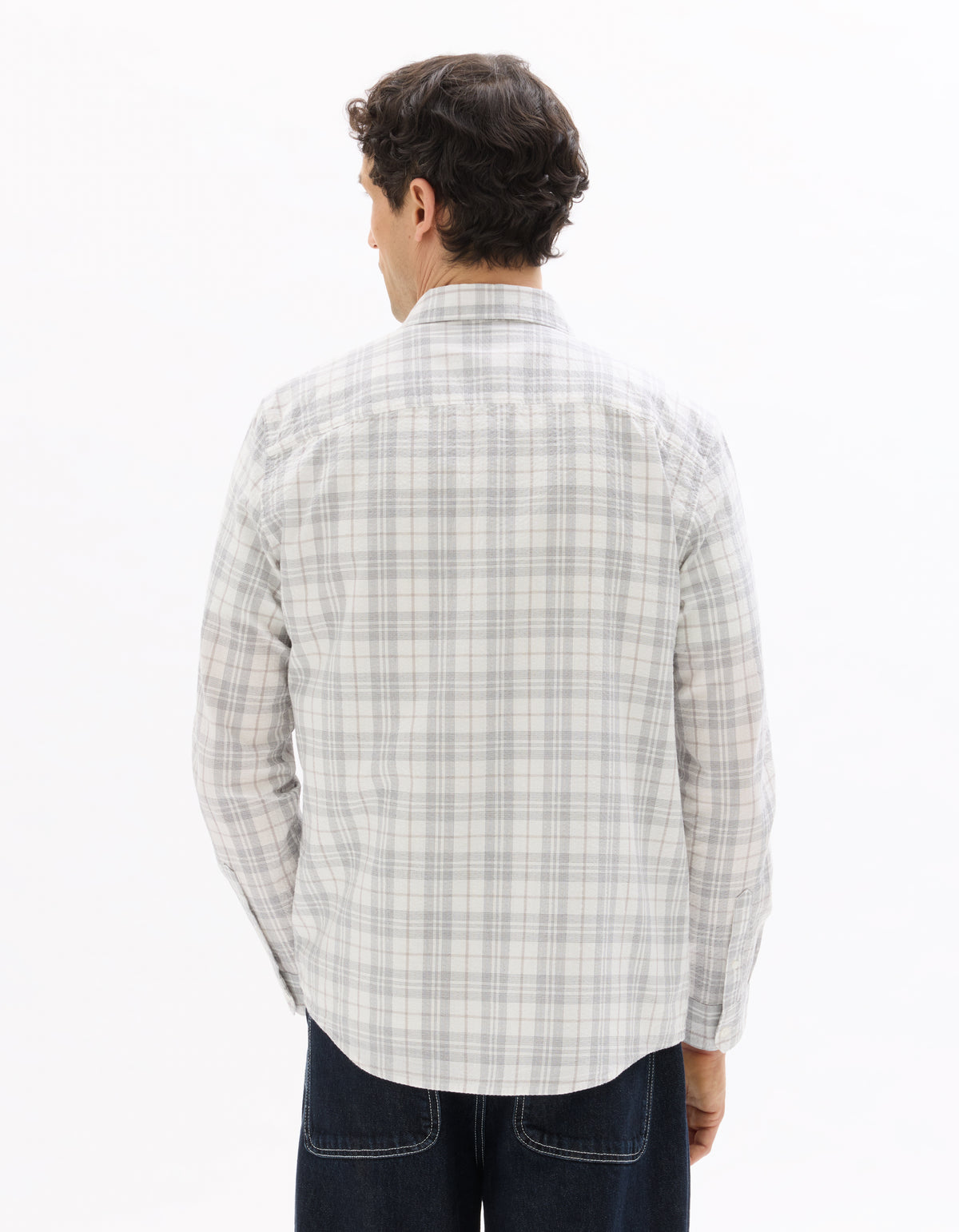 Regular Fit Polyester Checked Spread Collar Shirt - White