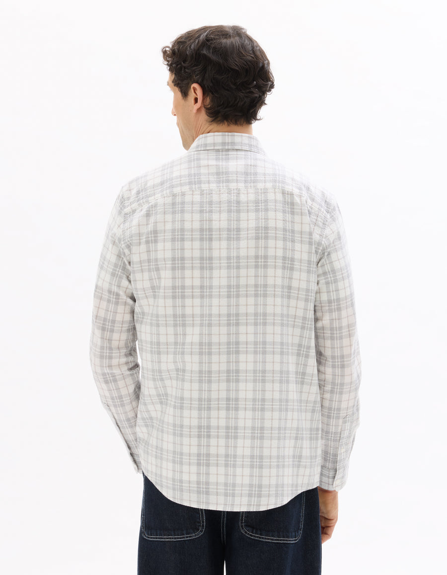Regular Fit Polyester Checked Spread Collar Shirt - White