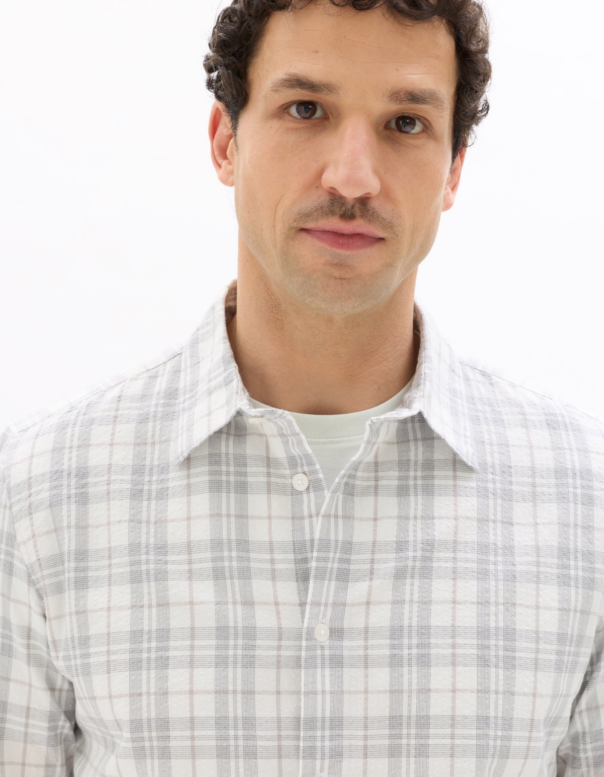 Regular Fit Polyester Checked Spread Collar Shirt - White