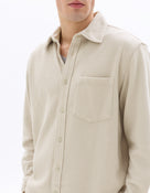 Oversized Fit Cotton Blend Spread Collar Shirt - Beige