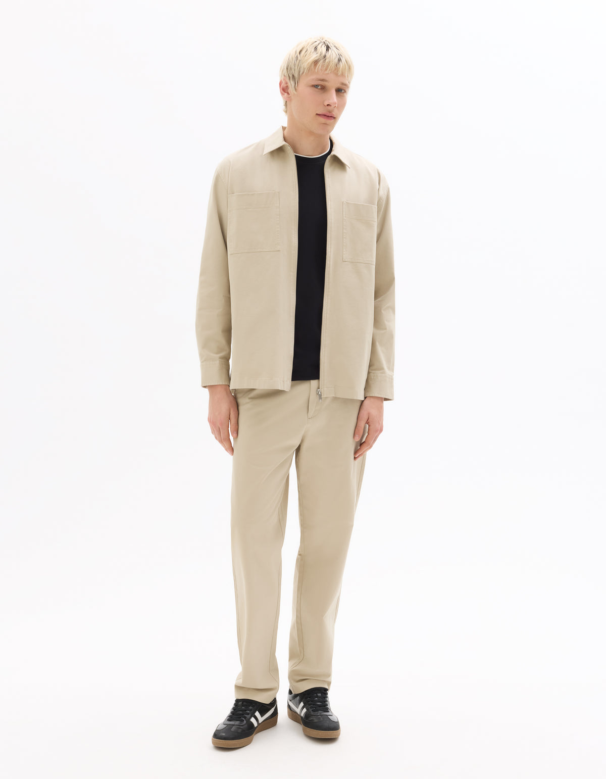 Slim Fit Stretch Cotton Trousers - Beige