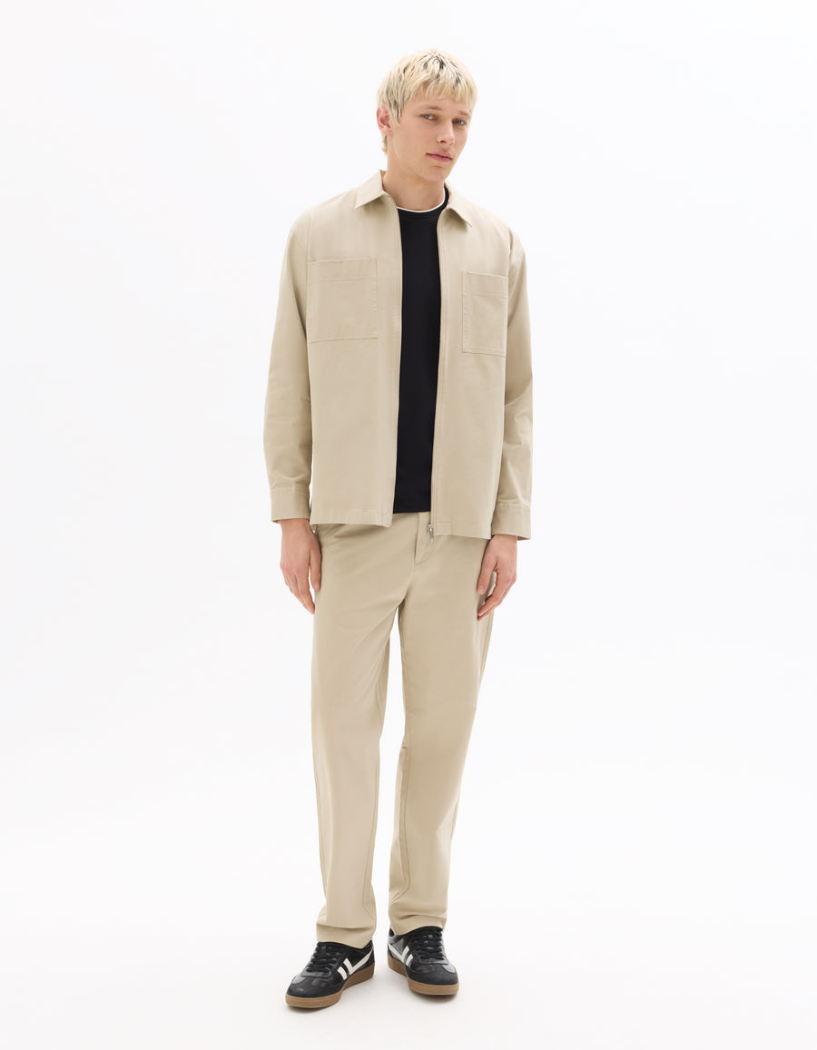 Slim Fit Stretch Cotton Trousers - Beige