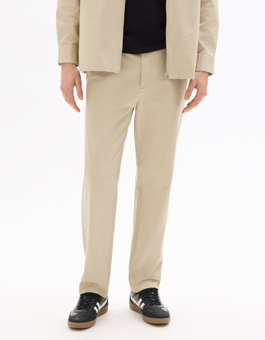 Slim Fit Stretch Cotton Trousers - Beige