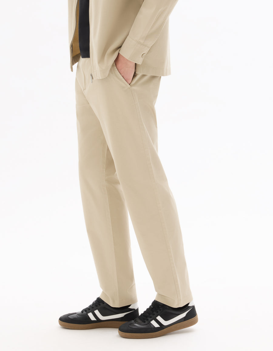 Slim Fit Stretch Cotton Trousers - Beige