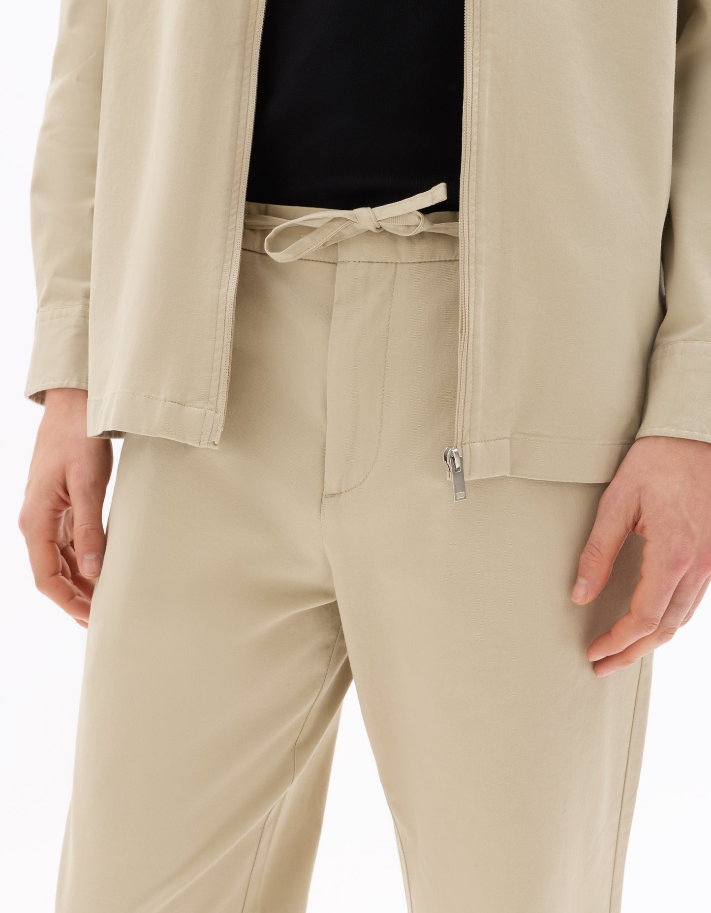 Slim Fit Stretch Cotton Trousers - Beige