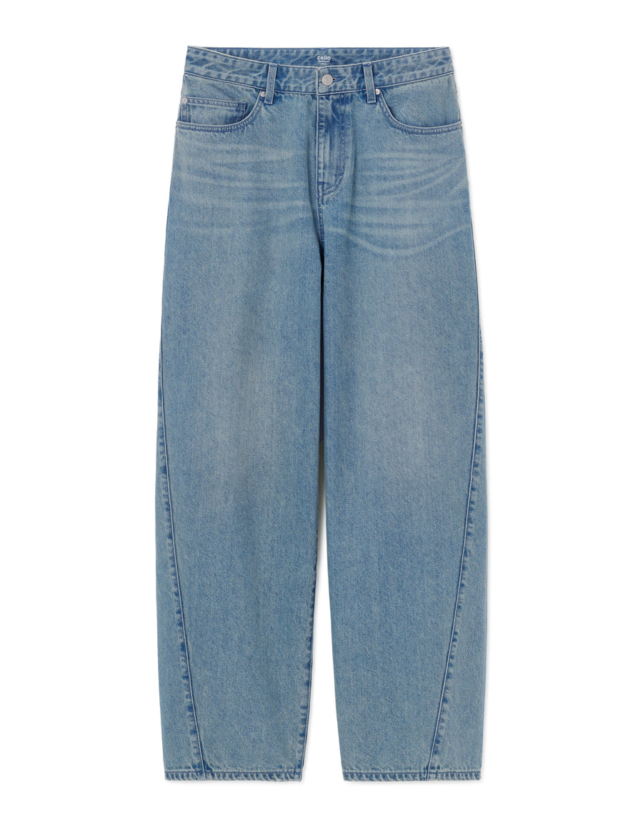 Loose Fit 100% Cotton Twill Jeans - Light Blue