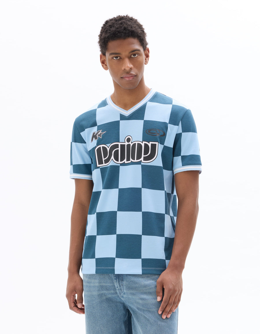 Oversized Fit Cotton Blend V Neck T-Shirt - Light Blue