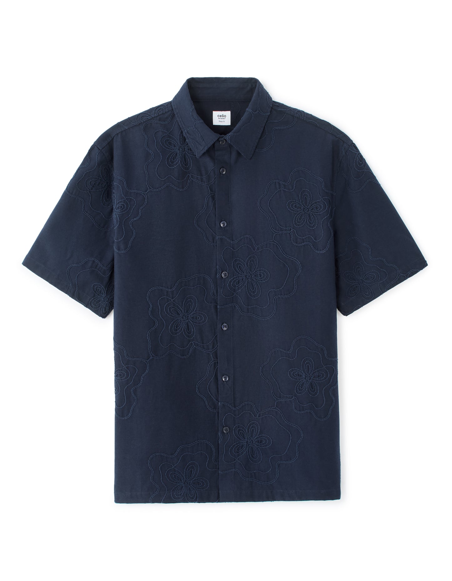 Relaxed Fit 100% Cotton Spread Collar Shirt - Navy Blue