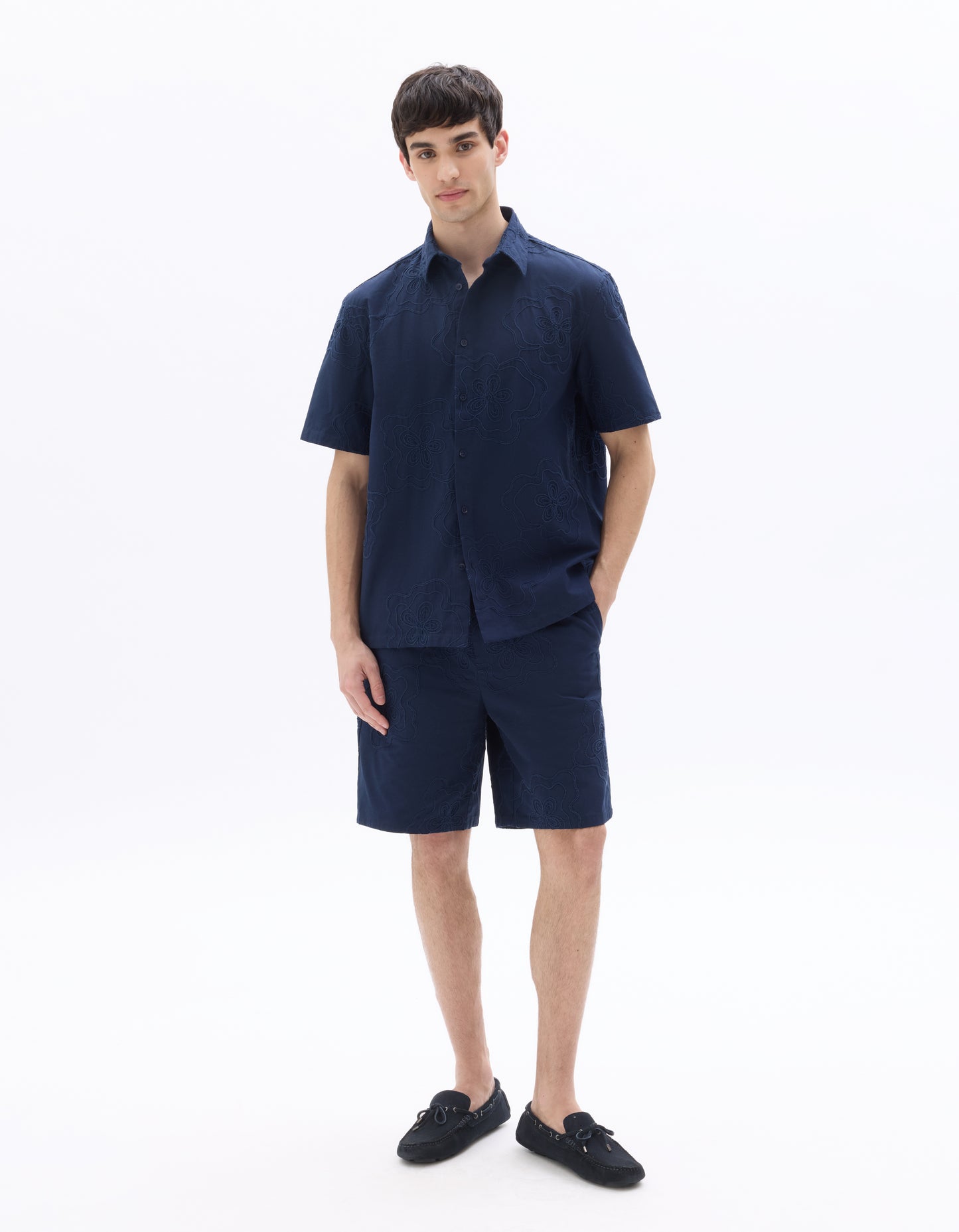 Celio Solid Cotton Navy Blue Shirt