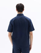 Relaxed Fit 100% Cotton Spread Collar Shirt - Navy Blue