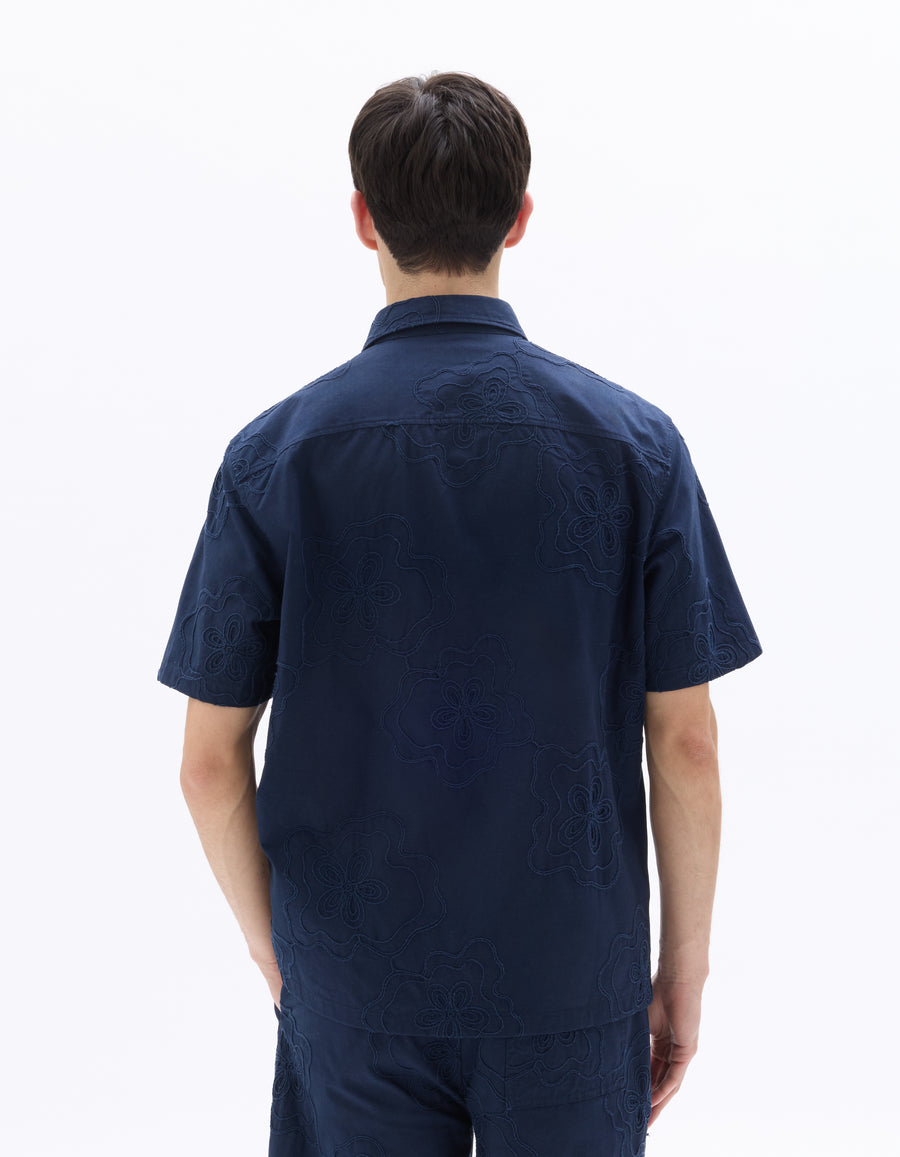 Relaxed Fit 100% Cotton Spread Collar Shirt - Navy Blue