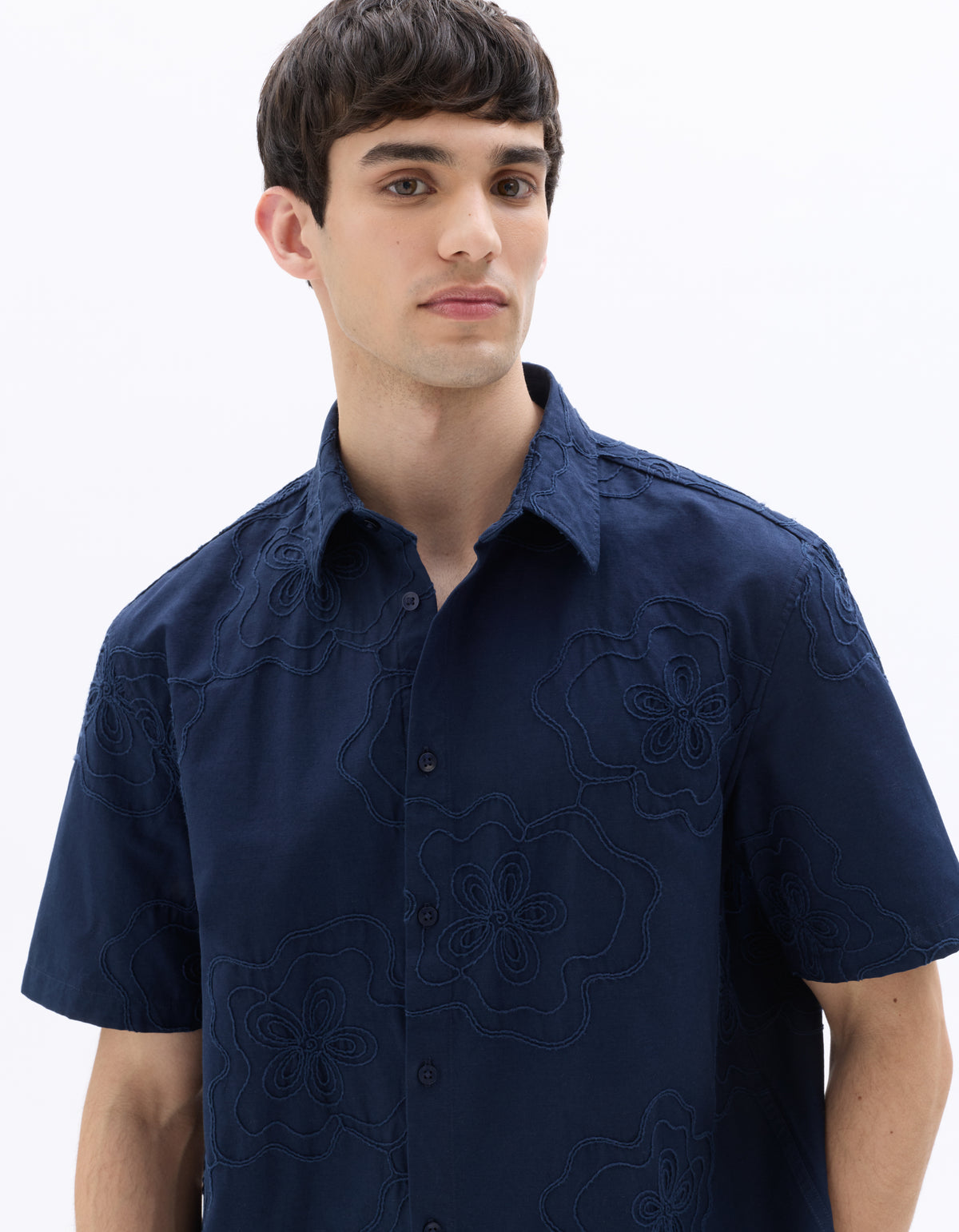 Relaxed Fit 100% Cotton Spread Collar Shirt - Navy Blue