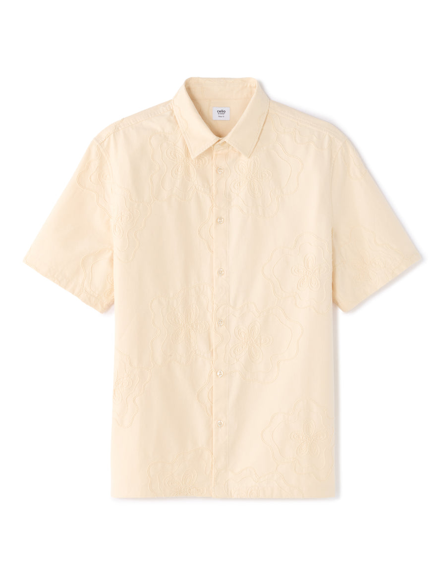 Relaxed Fit 100% Cotton Spread Collar Shirt - White