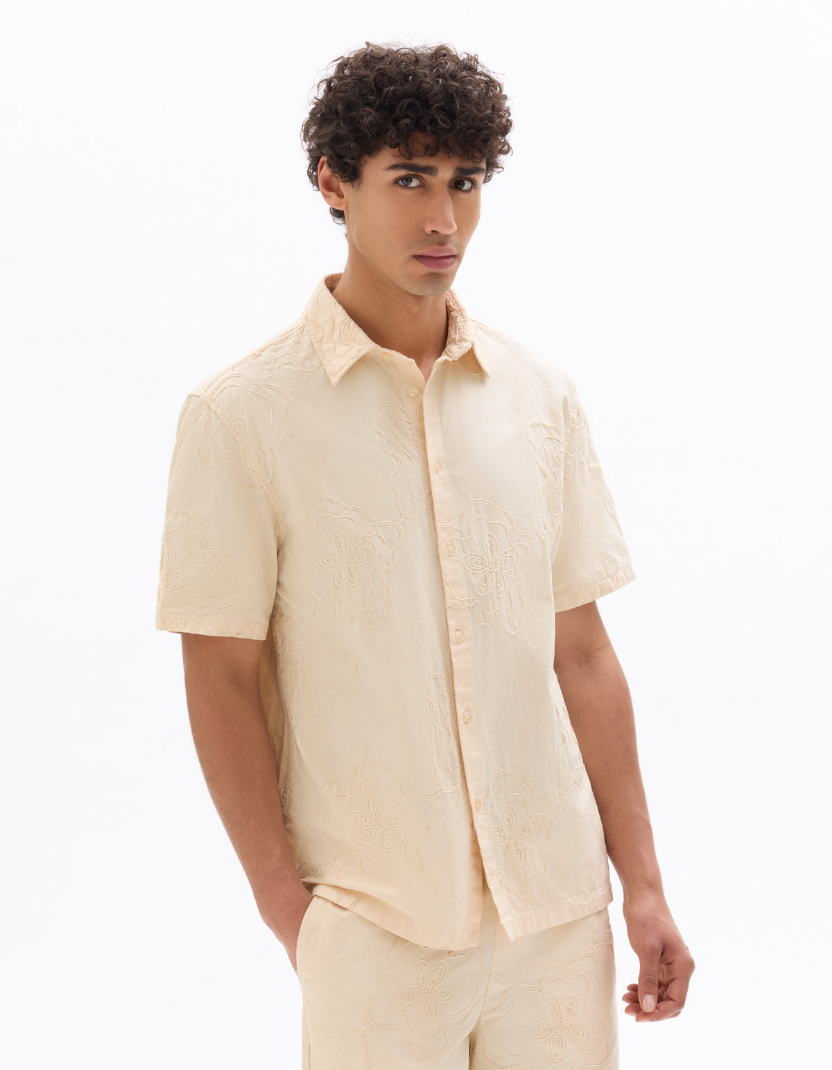 Relaxed Fit 100% Cotton Spread Collar Shirt - White