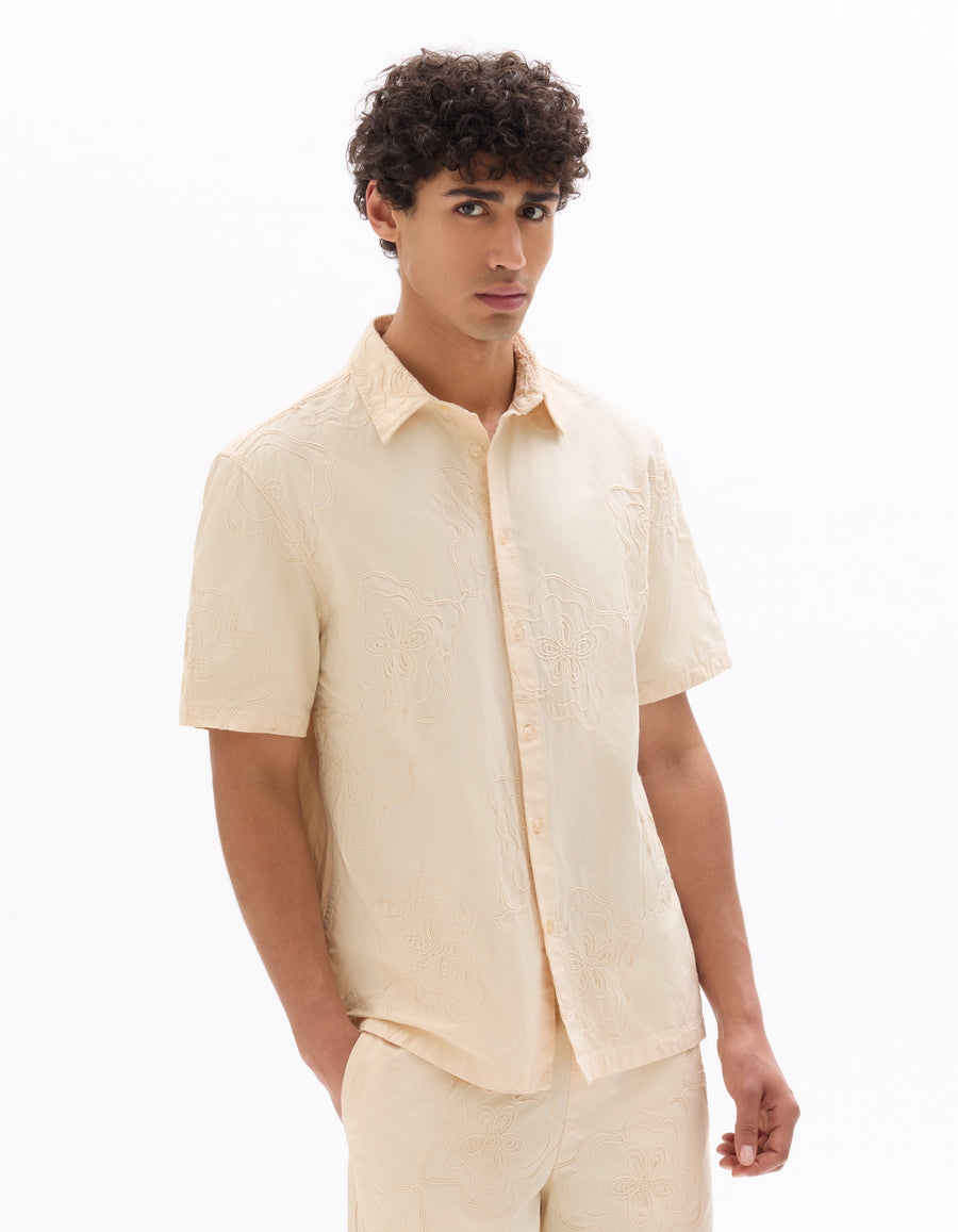 Relaxed Fit 100% Cotton Spread Collar Shirt - White