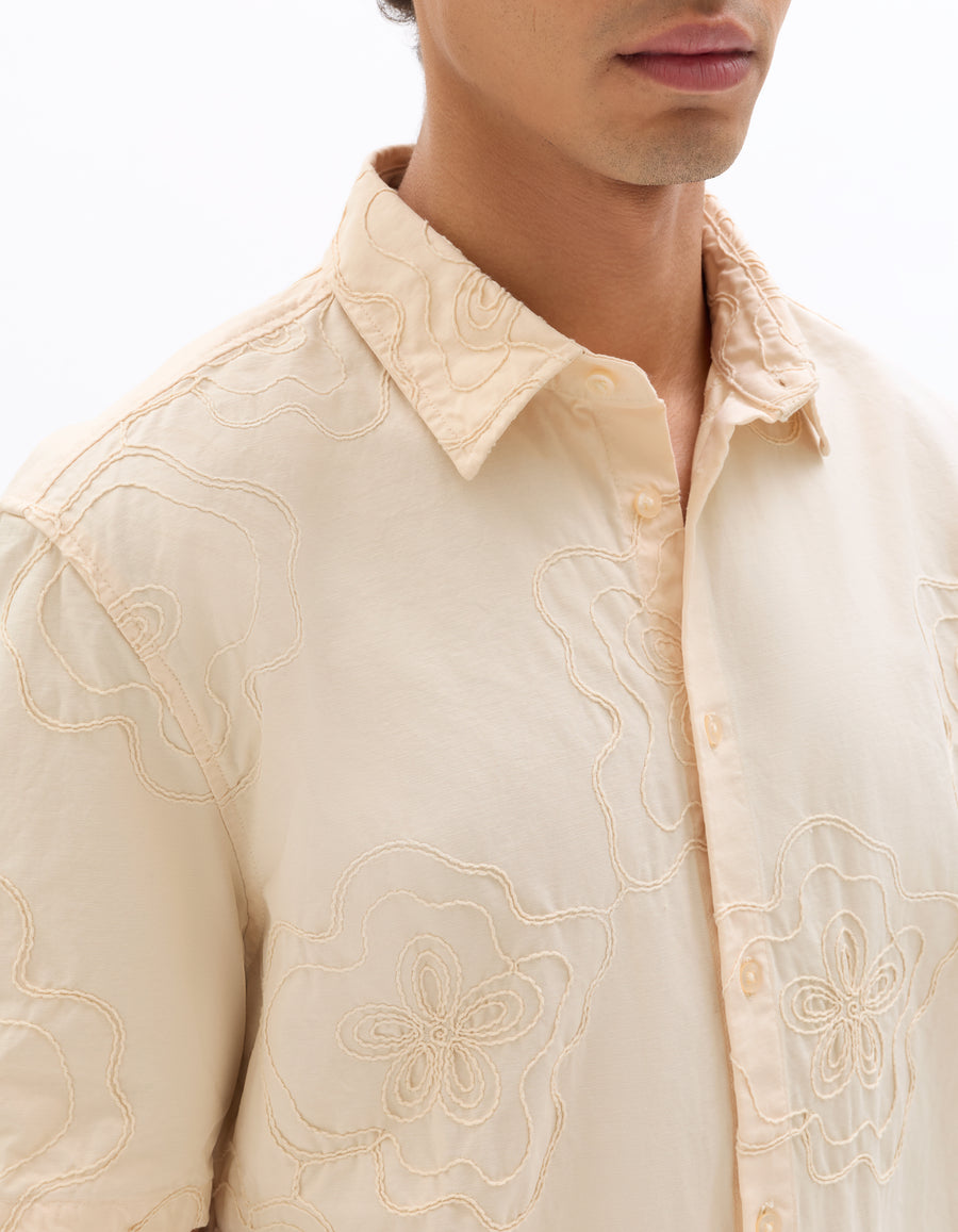 Relaxed Fit 100% Cotton Spread Collar Shirt - White