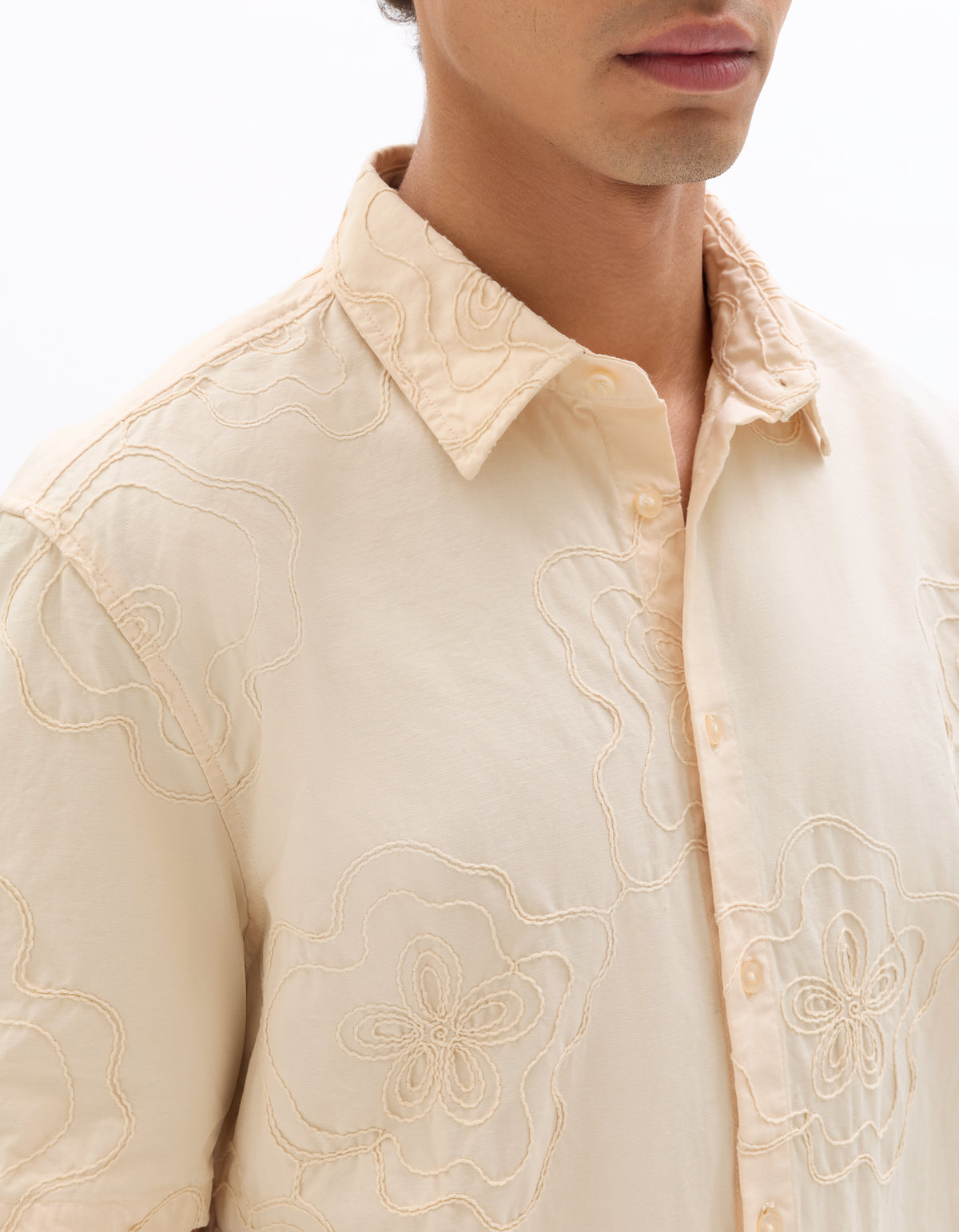 Relaxed Fit 100% Cotton Spread Collar Shirt - White