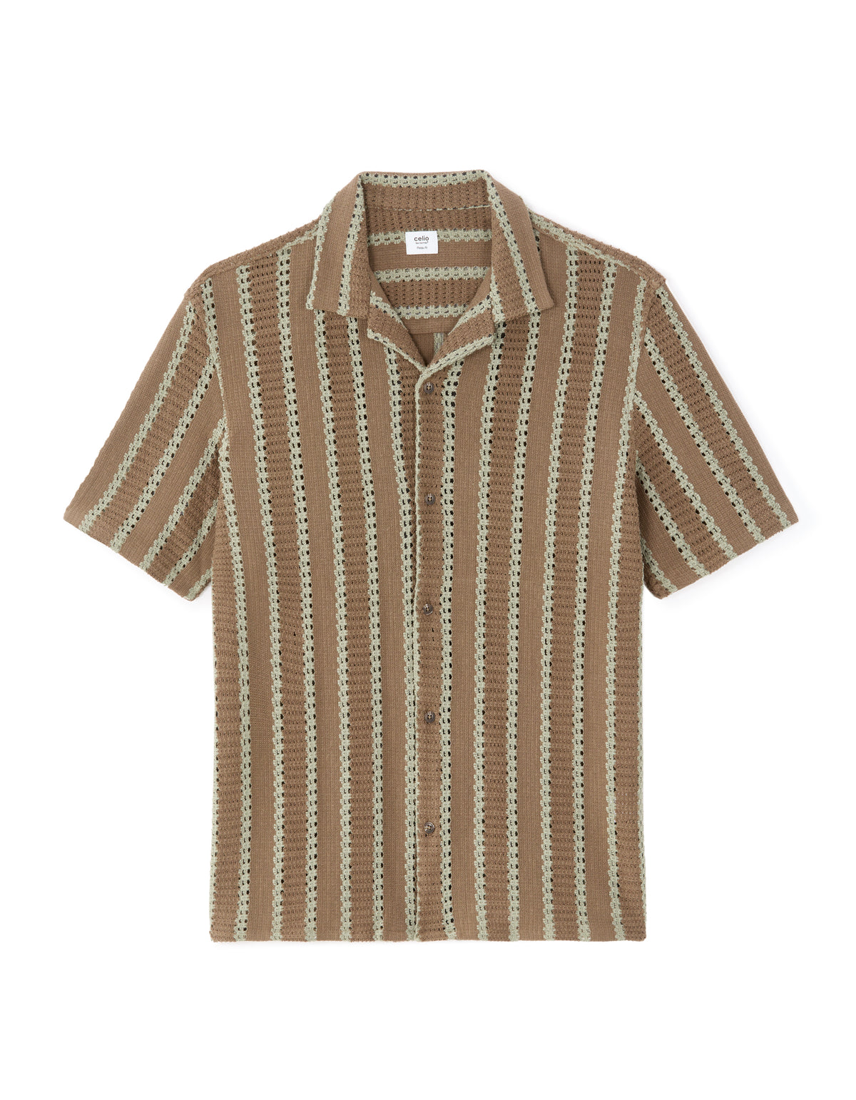 Regular Fit Poly-Cotton Cuban Collar Shirts - Brown