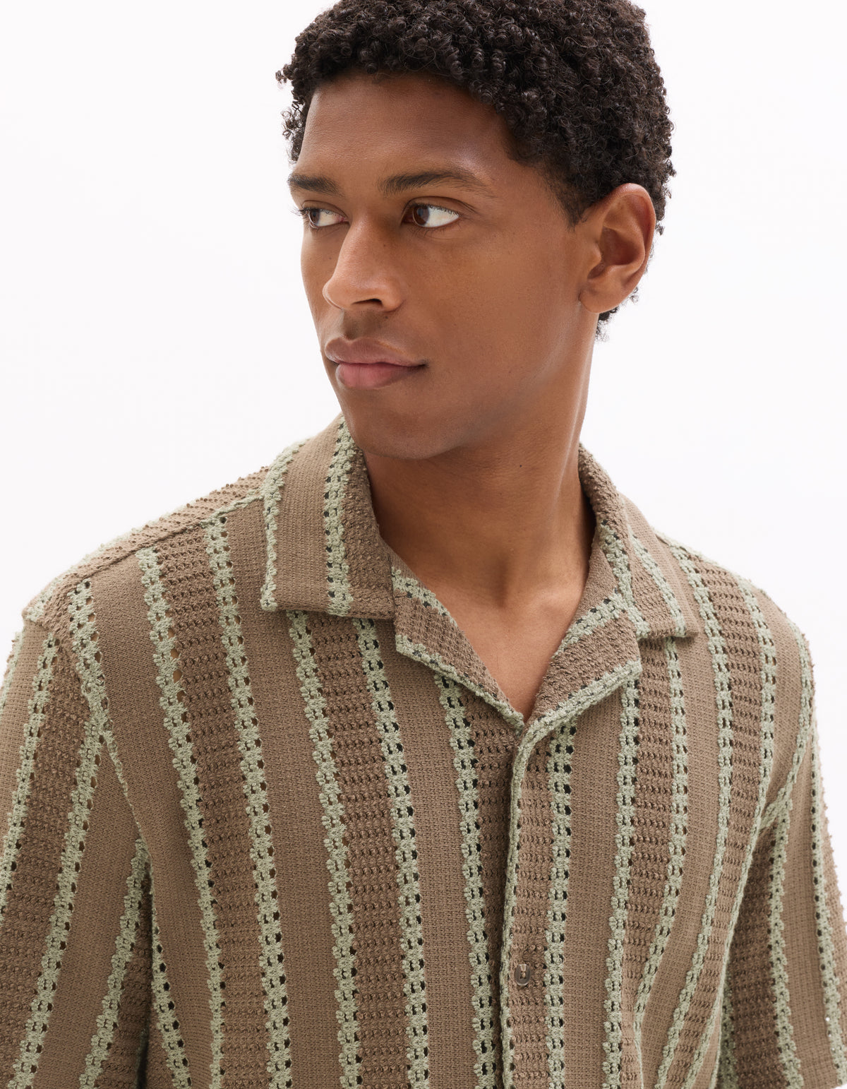 Regular Fit Poly-Cotton Cuban Collar Shirts - Brown