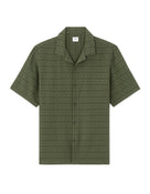 Regular Fit 100% Cotton Cuban Collar Shirt - Olive
