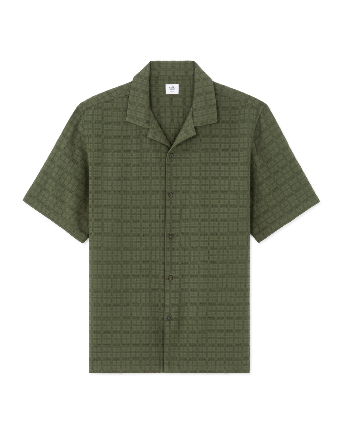 Regular Fit 100% Cotton Cuban Collar Shirt - Olive