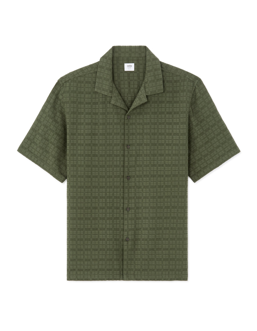 Regular Fit 100% Cotton Cuban Collar Shirt - Olive