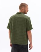 Regular Fit 100% Cotton Cuban Collar Shirt - Olive