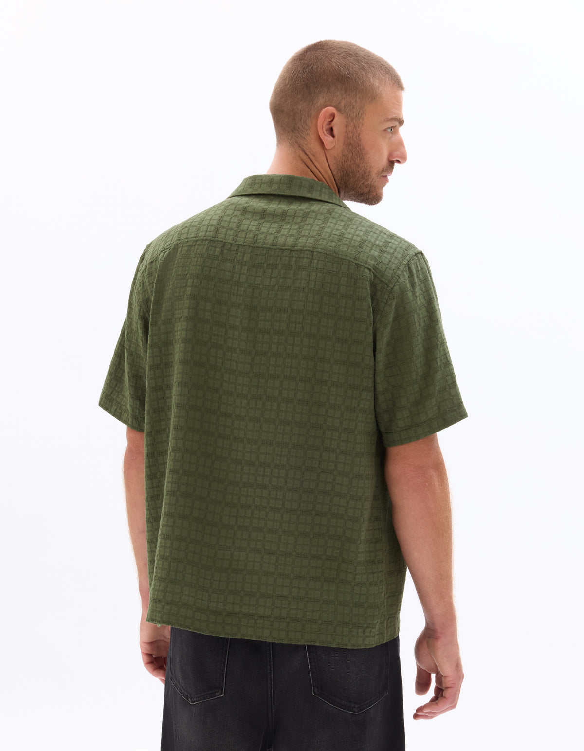 Regular Fit 100% Cotton Cuban Collar Shirt - Olive