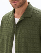 Regular Fit 100% Cotton Cuban Collar Shirt - Olive