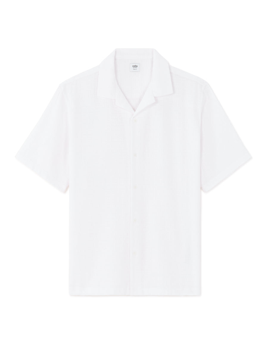 Regular Fit 100% Cotton Cuban Collar Shirt - White