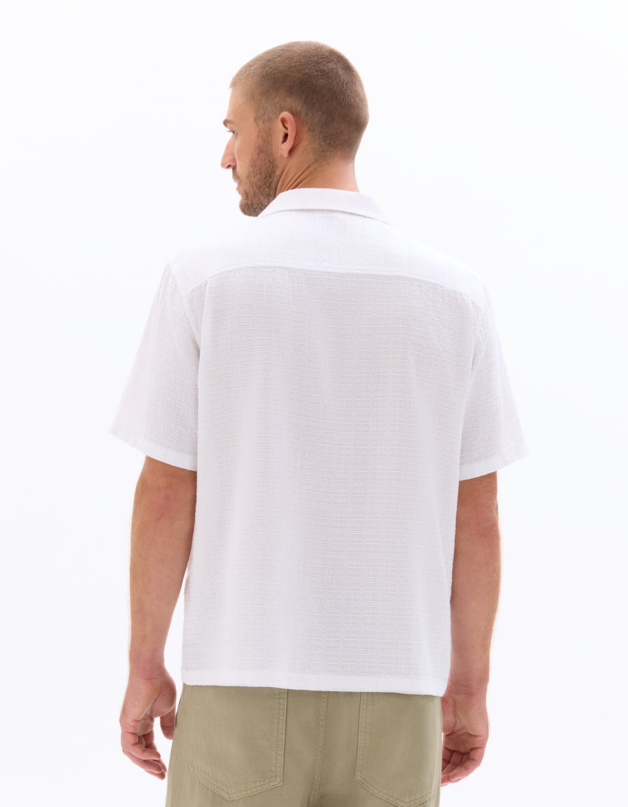 Regular Fit 100% Cotton Cuban Collar Shirt - White