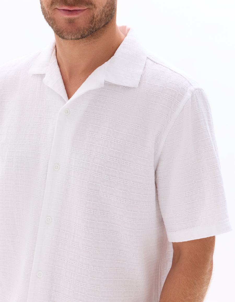 Regular Fit 100% Cotton Cuban Collar Shirt - White