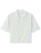 Boxy Fit Cotton Linen Striped Shirt - Blue