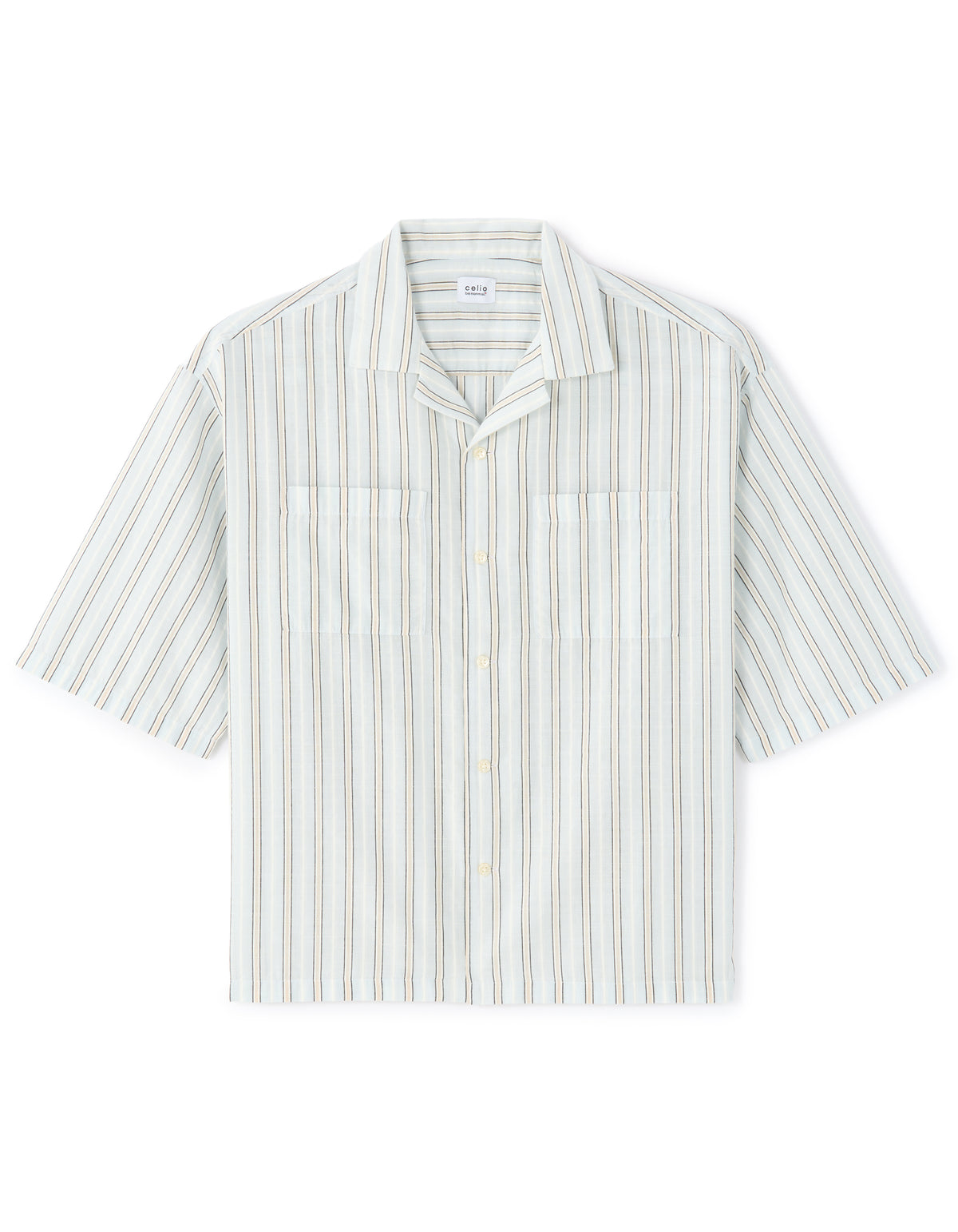 Boxy Fit Cotton Linen Striped Shirt - Blue
