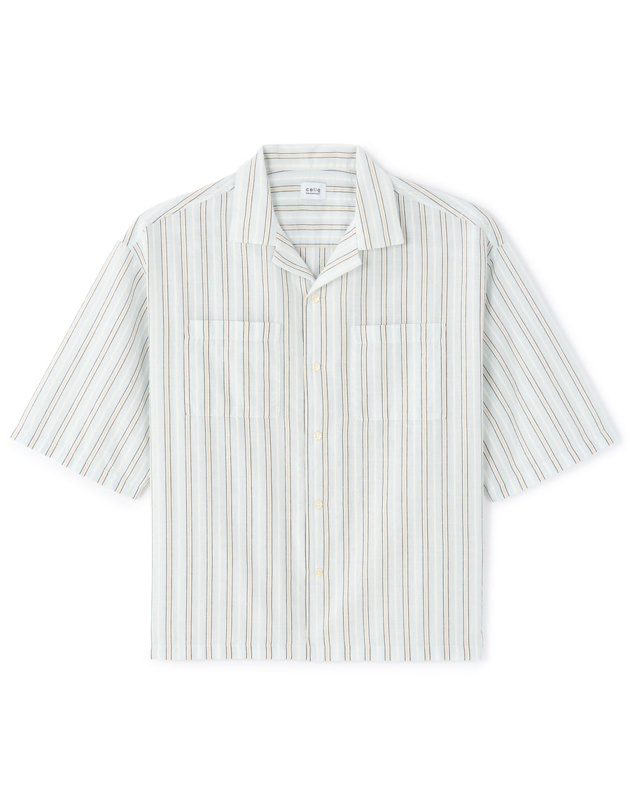Boxy Fit Cotton Linen Striped Shirt - Blue