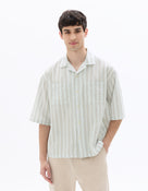 Boxy Fit Cotton Linen Striped Shirt - Blue