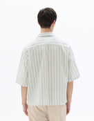 Boxy Fit Cotton Linen Striped Shirt - Blue