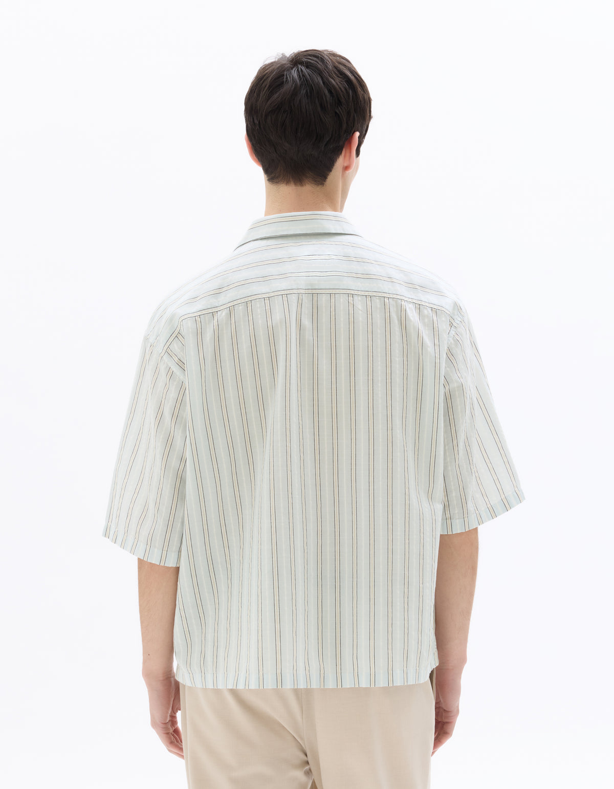 Boxy Fit Cotton Linen Striped Shirt - Blue
